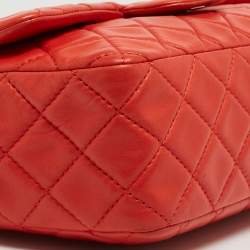 Pre Owned Chanel Red Quilted Lambskin Leather Jumbo Classic Single Flap Bag