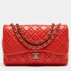 Chanel Red Glazed Leather Twisted Maxi Flap Bag Chanel