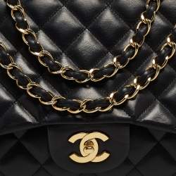 Pre Owned Chanel Black Quilted Leather Jumbo Classic Single Flap Bag