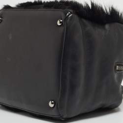 Pre Owned Chanel Black Leather And Calf Hair Boston Bag