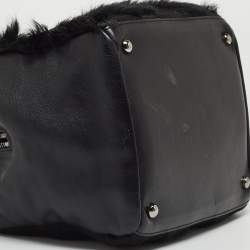 Pre Owned Chanel Black Leather And Calf Hair Boston Bag
