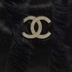 Pre Owned Chanel Black Leather And Calf Hair Boston Bag