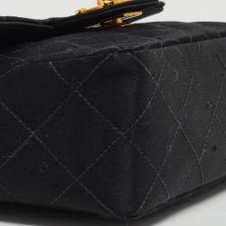 Pre Owned Chanel Black Quilted Satin Mini Classic Flap Bag 