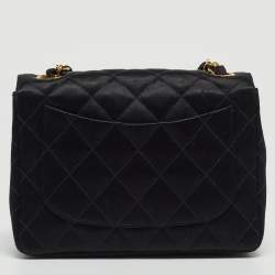 Pre Owned Chanel Black Quilted Satin Mini Classic Flap Bag 