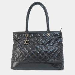 Chanel Black Camellia Embossed Patent Leather Tote Bag Chanel
