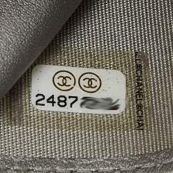 Chanel Silver Quilted Caviar Leather CC Trifold Wallet