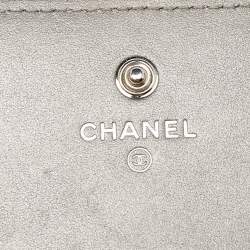 Chanel Silver Quilted Caviar Leather CC Trifold Wallet