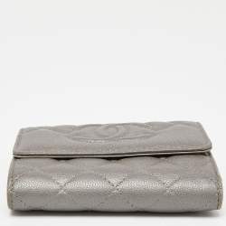 Chanel Silver Quilted Caviar Leather CC Trifold Wallet