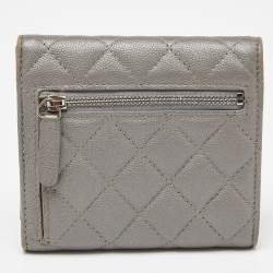 Chanel Silver Quilted Caviar Leather CC Trifold Wallet