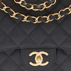 Pre Owned Chanel Black Quilted Caviar Leather Maxi Classic Double Flap Bag