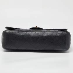 Pre Owned Chanel Black Quilted Caviar Leather Maxi Classic Double Flap Bag