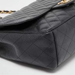 Pre Owned Chanel Black Quilted Caviar Leather Maxi Classic Double Flap Bag