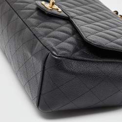 Pre Owned Chanel Black Quilted Caviar Leather Maxi Classic Double Flap Bag