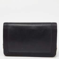Chanel Black/Gold Leather Boy Wallet On Chain