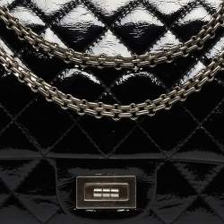 Pre Owned Chanel Black Quilted Patent Leather Reissue 2.55 Classic 227 Flap Bag
