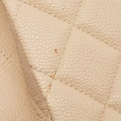 Pre Owned Chanel Beige Quilted Caviar Leather Jumbo Classic Single Flap Bag