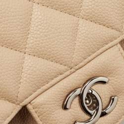 Pre Owned Chanel Beige Quilted Caviar Leather Jumbo Classic Single Flap Bag