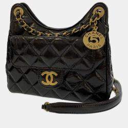 Chanel Black Crumpled Patent Leather Droplet Bag Chanel