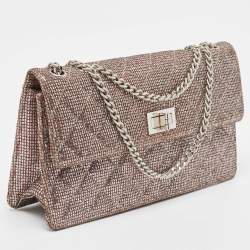 Chanel Silver Quilted Glitter Fabric Reissue Flap Bag