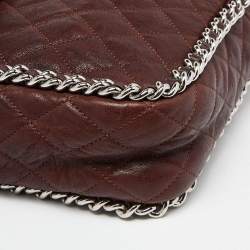 Pre Owned Chanel Burgundy Quilted Leather Maxi Chain Around Flap Bag