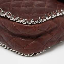 Pre Owned Chanel Burgundy Quilted Leather Maxi Chain Around Flap Bag