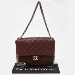 Pre Owned Chanel Burgundy Quilted Leather Maxi Chain Around Flap Bag