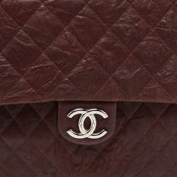 Pre Owned Chanel Burgundy Quilted Leather Maxi Chain Around Flap Bag