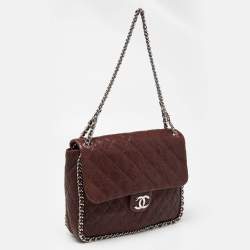 Pre Owned Chanel Burgundy Quilted Leather Maxi Chain Around Flap Bag