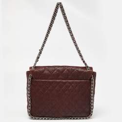 Pre Owned Chanel Burgundy Quilted Leather Maxi Chain Around Flap Bag