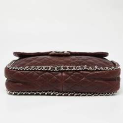 Pre Owned Chanel Burgundy Quilted Leather Maxi Chain Around Flap Bag