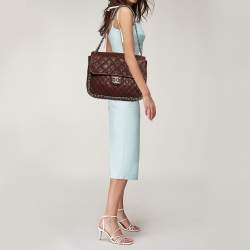 Pre Owned Chanel Burgundy Quilted Leather Maxi Chain Around Flap Bag