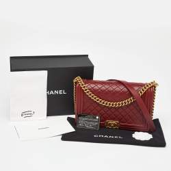 Pre Owned Chanel Red Quilted Leather New Medium Boy Shoulder Bag