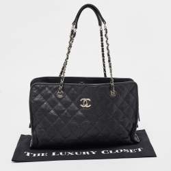 Pre Owned Chanel Black Quilted Caviar Leather French Riviera Tote