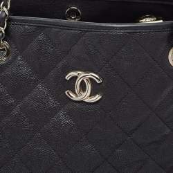 Pre Owned Chanel Black Quilted Caviar Leather French Riviera Tote