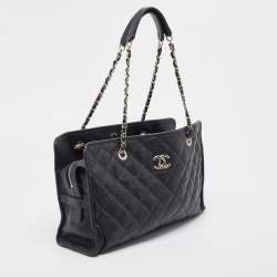 Pre Owned Chanel Black Quilted Caviar Leather French Riviera Tote