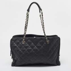 Pre Owned Chanel Black Quilted Caviar Leather French Riviera Tote