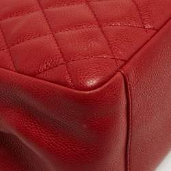 Pre Owned Chanel Red Quilted Caviar Leather Grand Shopper Tote