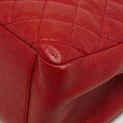 Pre Owned Chanel Red Quilted Caviar Leather Grand Shopper Tote