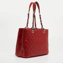 Pre Owned Chanel Red Quilted Caviar Leather Grand Shopper Tote