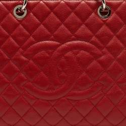 Pre Owned Chanel Red Quilted Caviar Leather Grand Shopper Tote