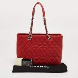 Pre Owned Chanel Red Quilted Caviar Leather Grand Shopper Tote