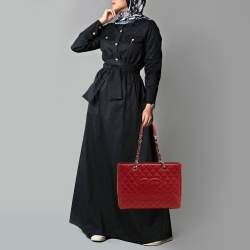 Pre Owned Chanel Red Quilted Caviar Leather Grand Shopper Tote
