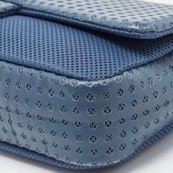 Pre Owned Chanel Blue Perforated Leather And Fabric Jumbo Easy Flap Bag