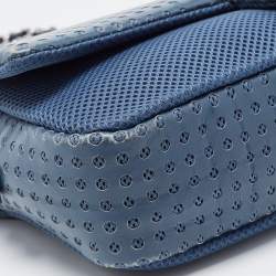 Pre Owned Chanel Blue Perforated Leather And Fabric Jumbo Easy Flap Bag