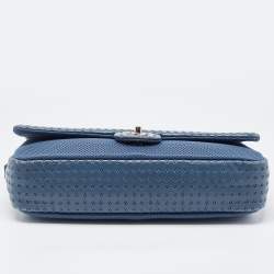Pre Owned Chanel Blue Perforated Leather And Fabric Jumbo Easy Flap Bag