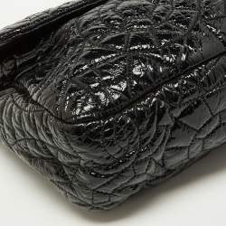 Pre Owned Chanel Black Patent Vinyl Graphic Edge Classic Flap Bag