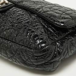 Pre Owned Chanel Black Patent Vinyl Graphic Edge Classic Flap Bag