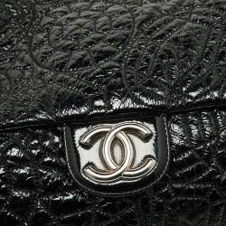 Pre Owned Chanel Black Patent Vinyl Graphic Edge Classic Flap Bag