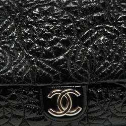 Pre Owned Chanel Black Patent Vinyl Graphic Edge Classic Flap Bag