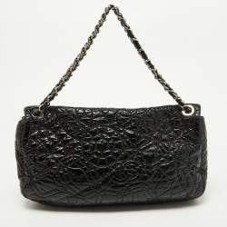 Pre Owned Chanel Black Patent Vinyl Graphic Edge Classic Flap Bag